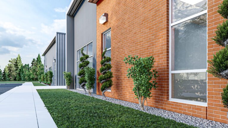 Health Unit — landscaped exterior rendering.
