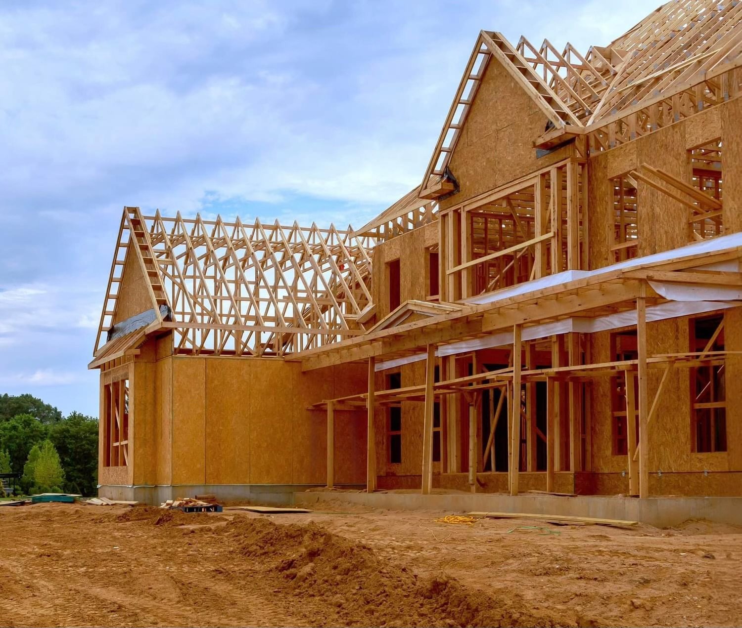 Newport residential development — construction framing photograph.